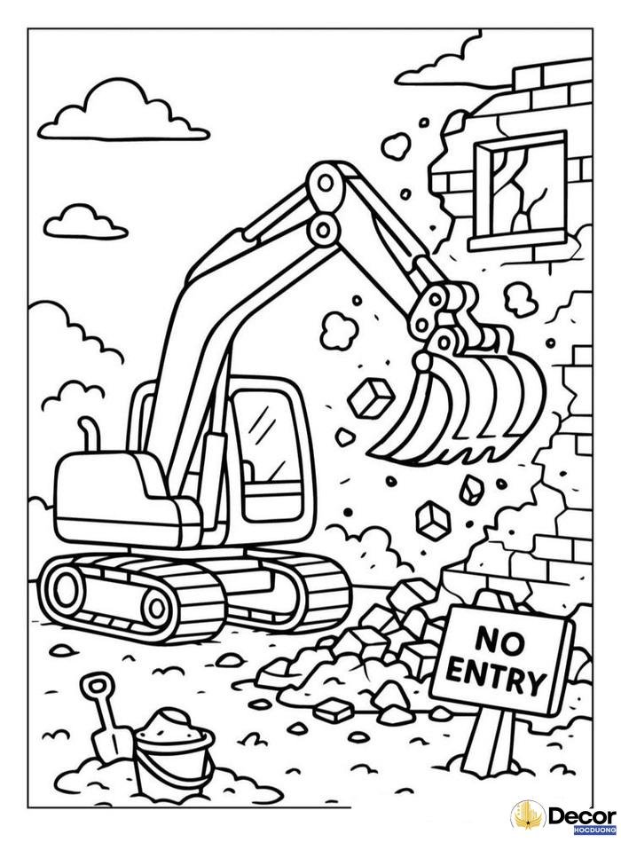tranh tô màu máy xúc đang làm việc
