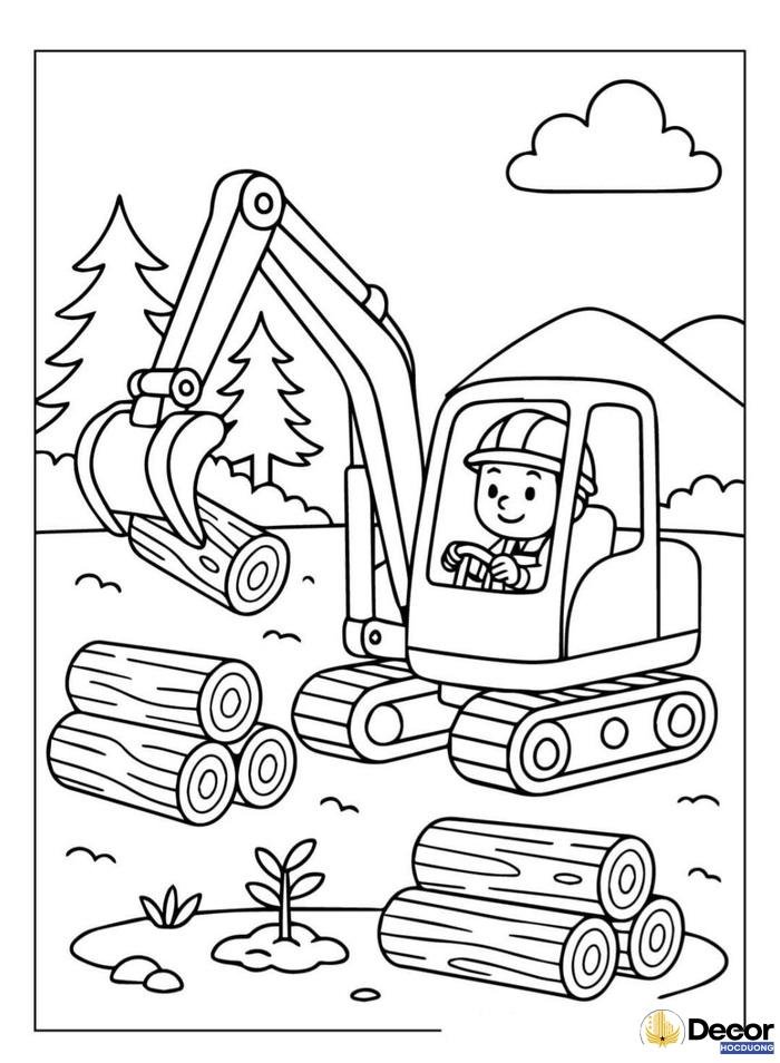 tranh tô màu máy xúc đơn giản