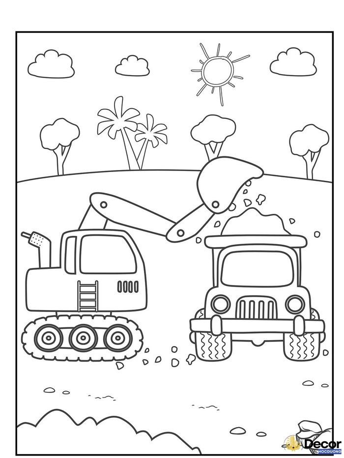 tranh tô màu máy xúc hoạt hình