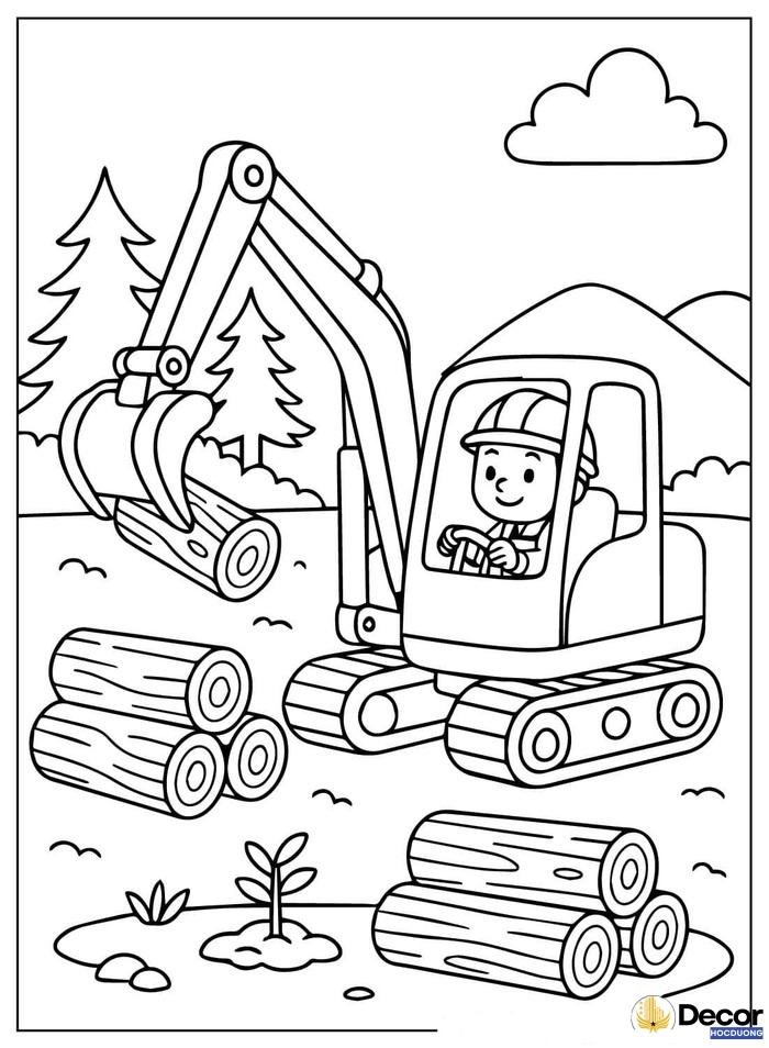 tranh tô màu máy xúc thân thiện