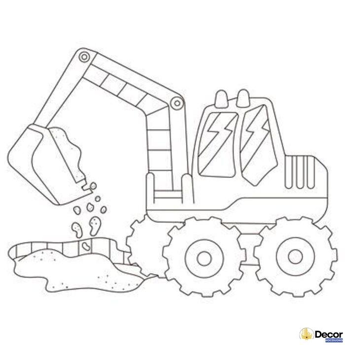 tranh tô màu máy xúc thiếu nhi dễ tô