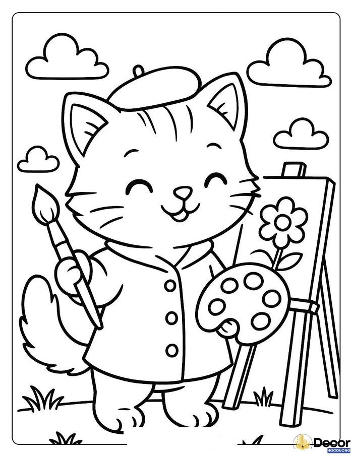 tranh tô màu mèo cute