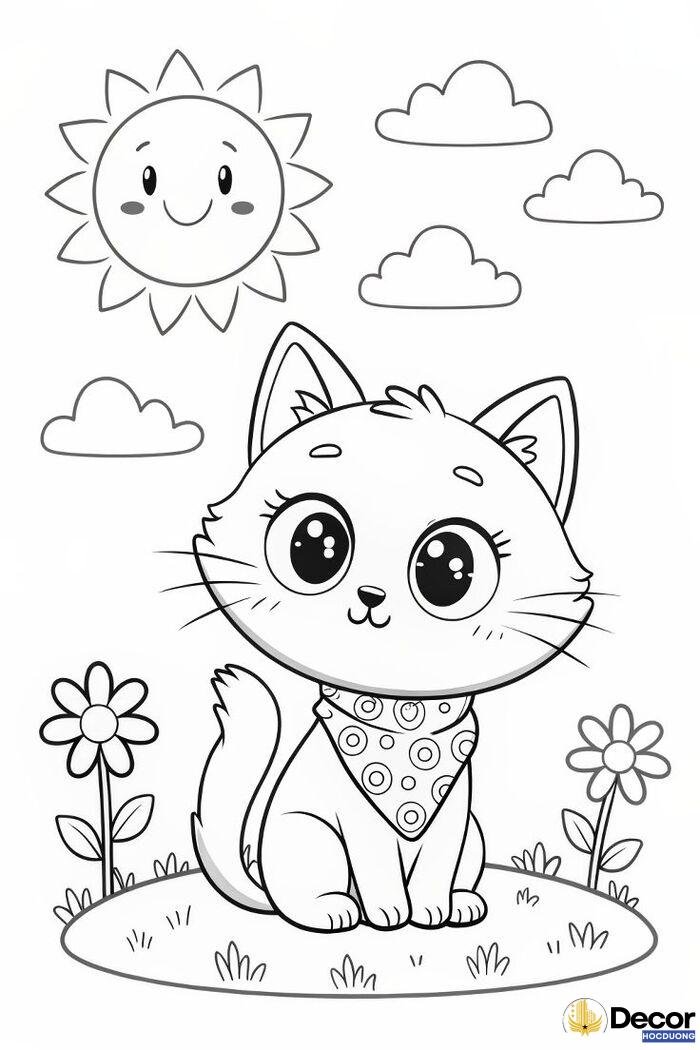 tranh tô màu mèo hoạt hình