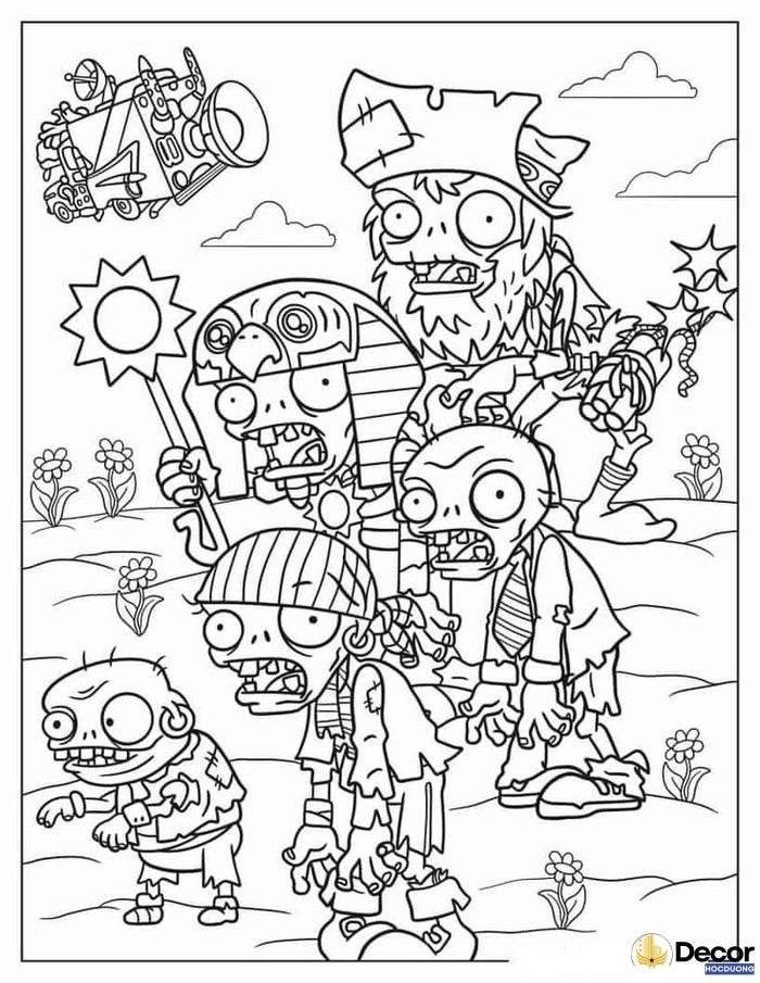 tranh tô màu plants vs zombies cho bé cute
