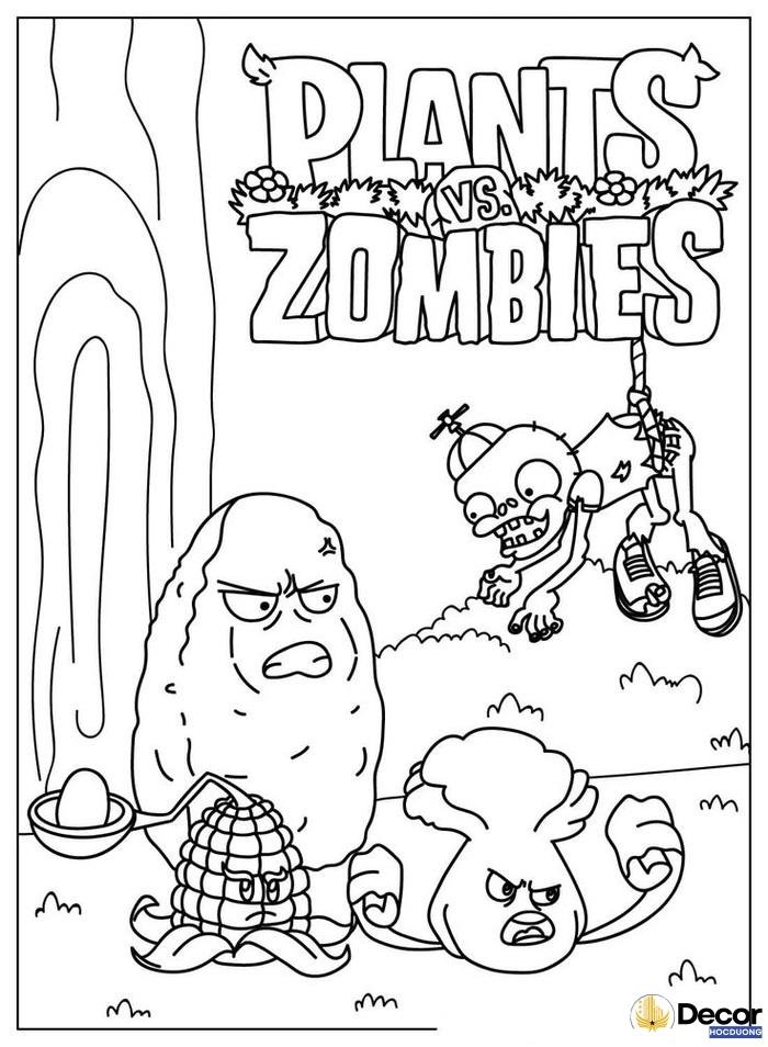 tranh tô màu plants vs zombies dễ thương