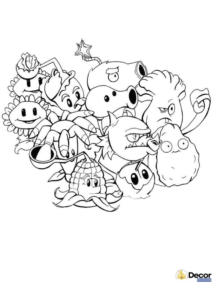tranh tô màu plants vs zombies nhiều nhân vật