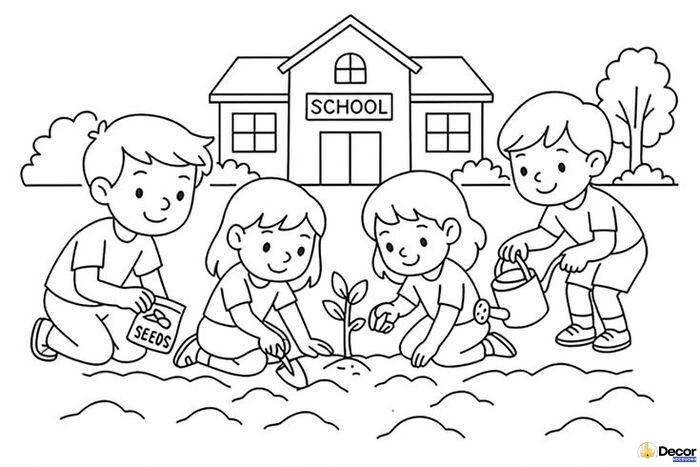 tranh tô màu trường mầm non dễ hiểu