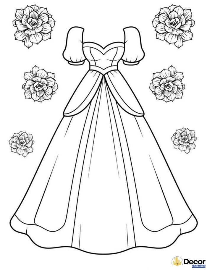tranh tô màu váy bé gái dự tiệc