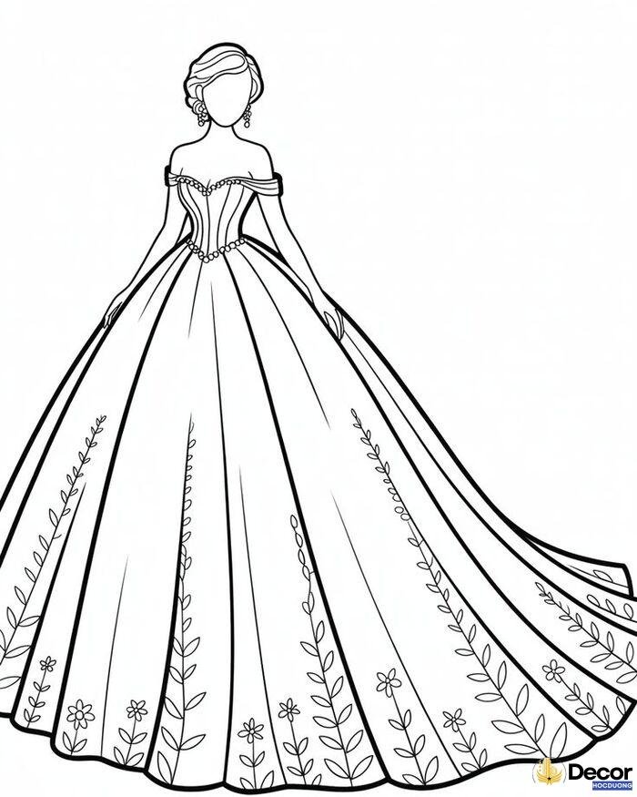 tranh tô màu váy xòe dễ thương