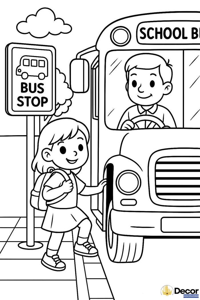 tranh tô màu xe bus cho bé