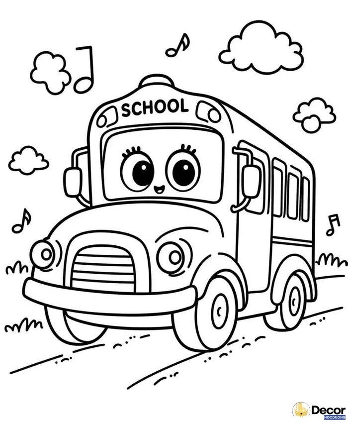 tranh tô màu xe bus dành cho bé 6 tuổi cute
