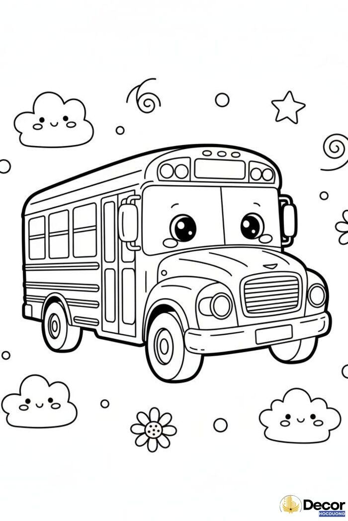 tranh tô màu xe bus dành cho bé 6 tuổi