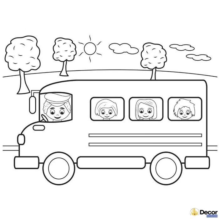 tranh tô màu xe bus dành cho bé tập tô