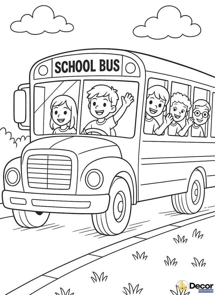 tranh tô màu xe bus dễ thương