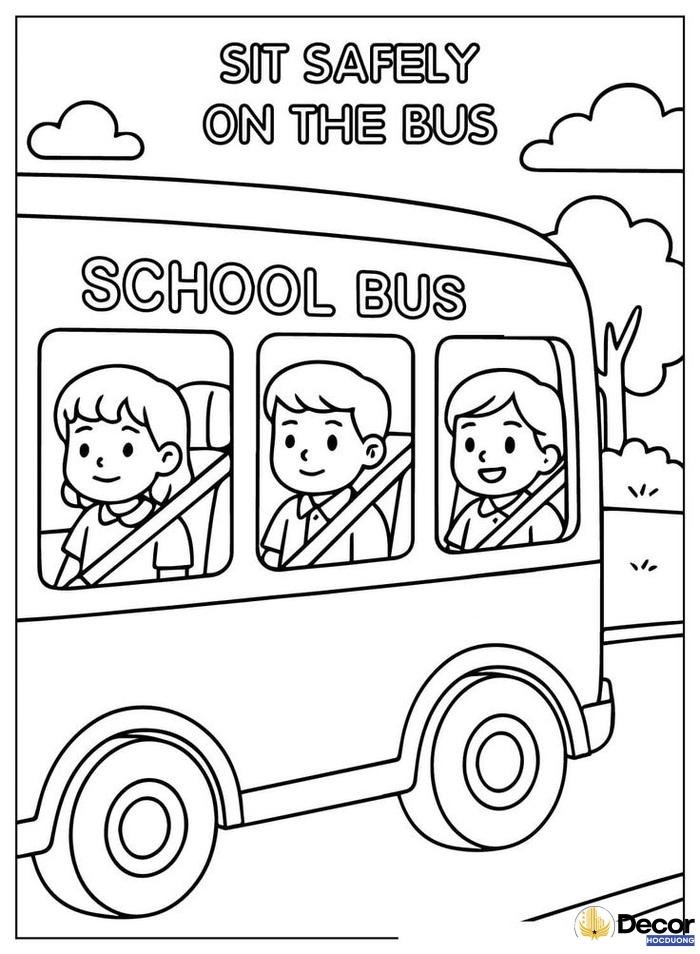 tranh tô màu xe bus đi học