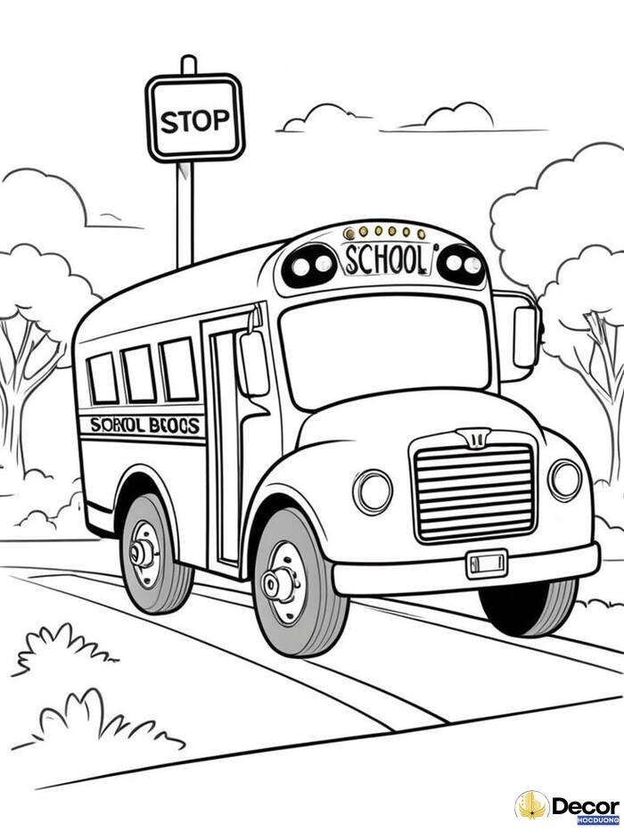 tranh tô màu xe bus đơn giản