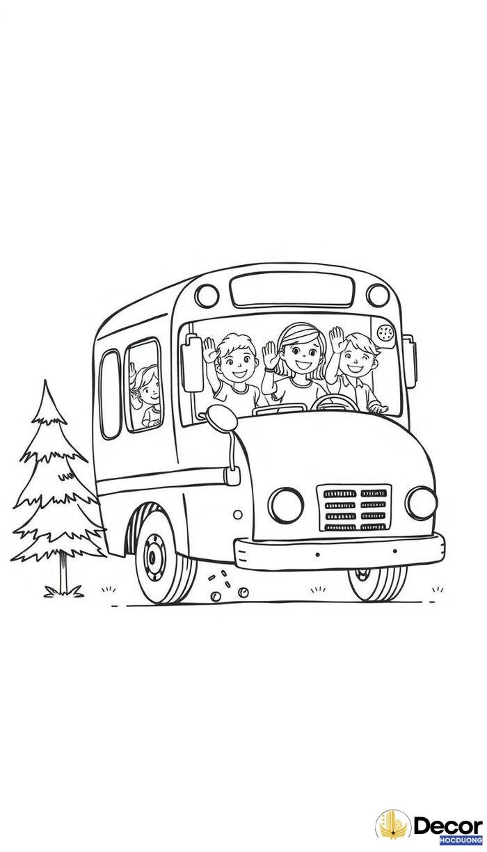 tranh tô màu xe bus đường phố