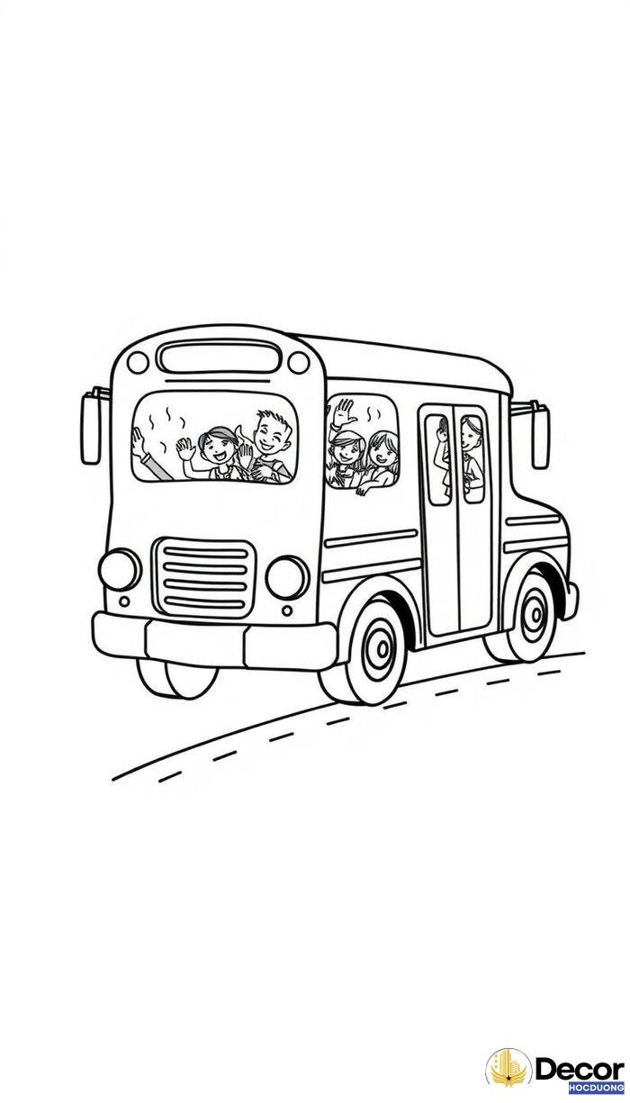 tranh tô màu xe bus giao thông