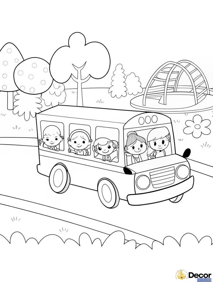 tranh tô màu xe bus hoạt hình