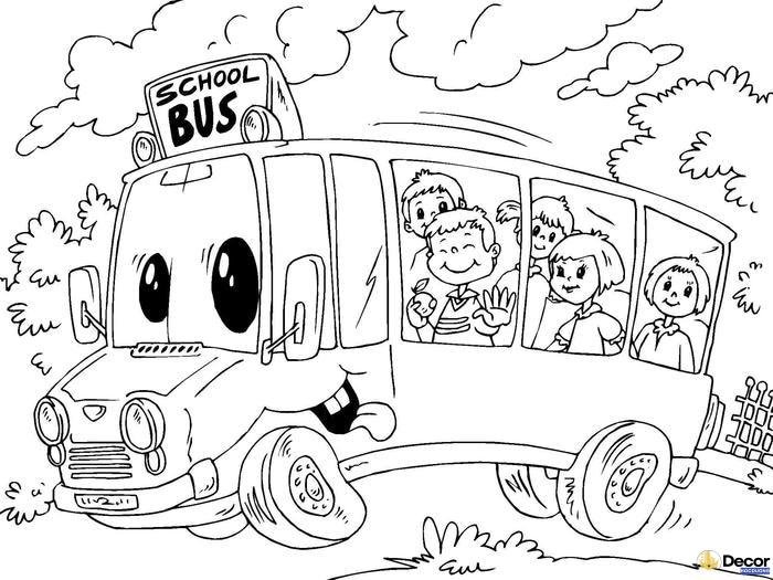 tranh tô màu xe bus ngộ nghĩnh