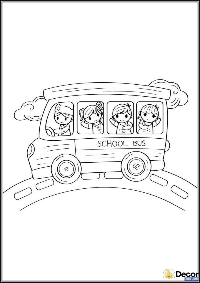 tranh tô màu xe bus ngộ nghĩnh