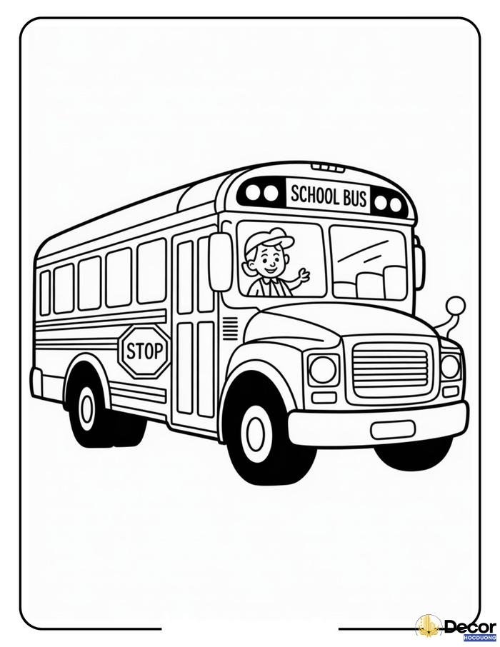 tranh tô màu xe bus school cực đáng yêu