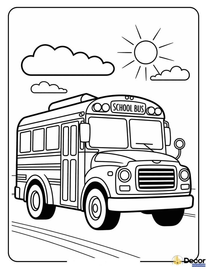 tranh tô màu xe bus school cute