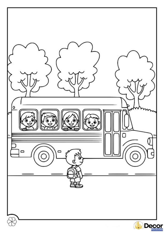 tranh tô màu xe bus school siêu đáng yêu