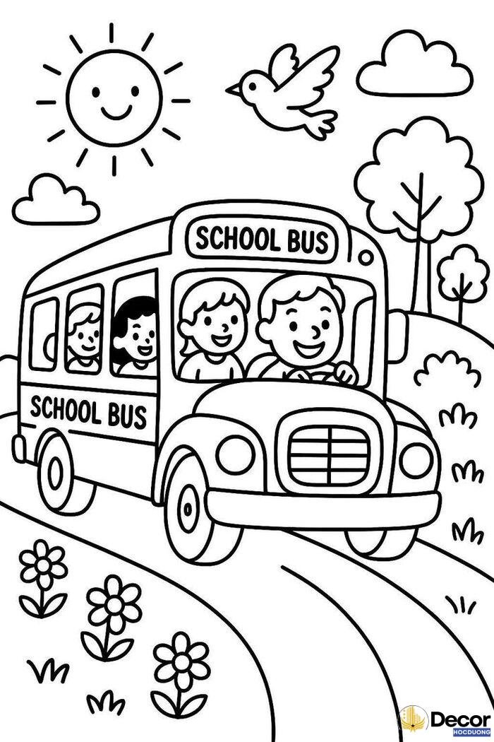 tranh tô màu xe bus school