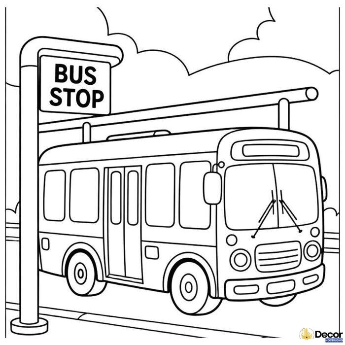 tranh tô màu xe bus trường học xinh