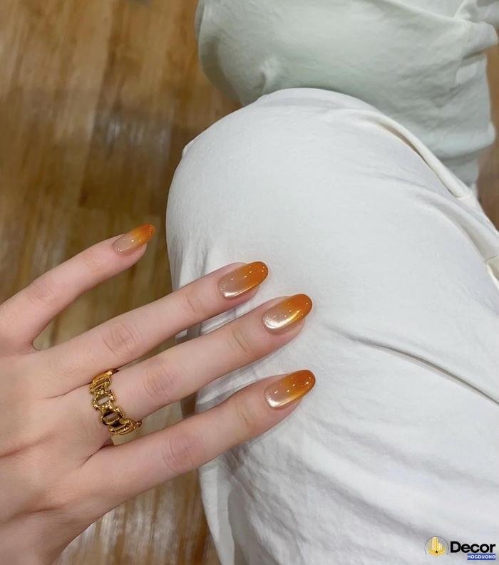ảnh mẫu nail màu cam thạch nghệ thuật hd
