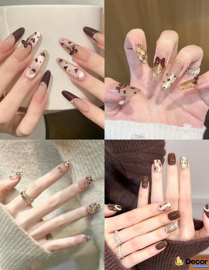 ảnh mẫu nail màu nâu nghệ thuật hd