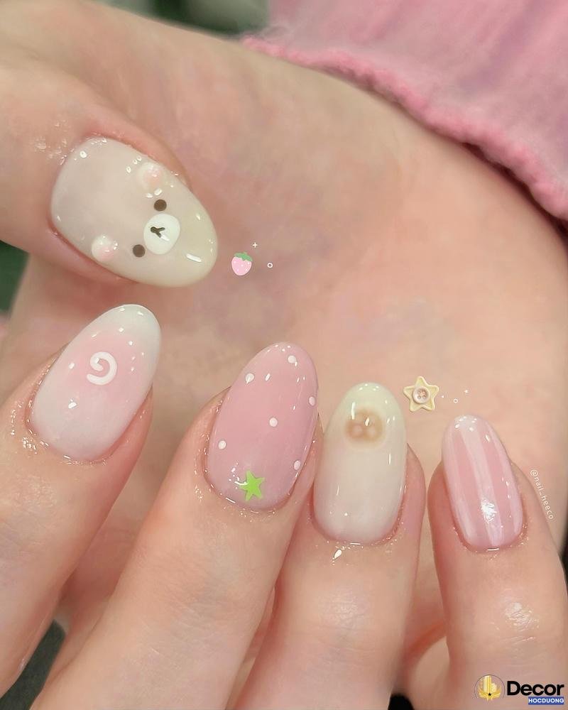 ảnh mẫu nail màu thạch hồng nghệ thuật hd