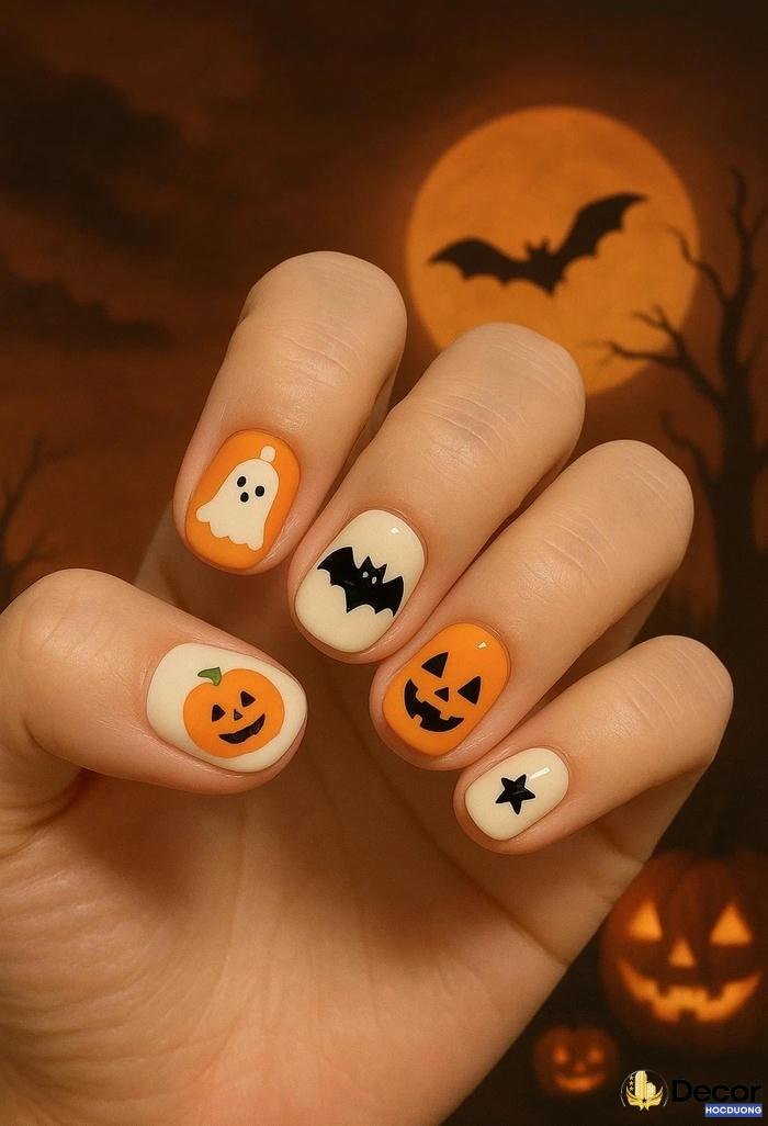 mẫu nail halloween nét