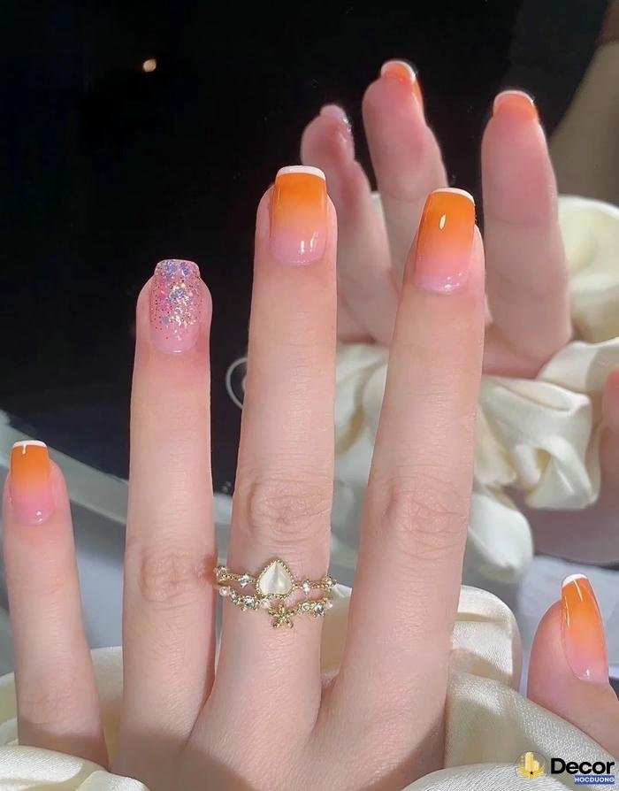 mẫu nail màu cam thạch 4k