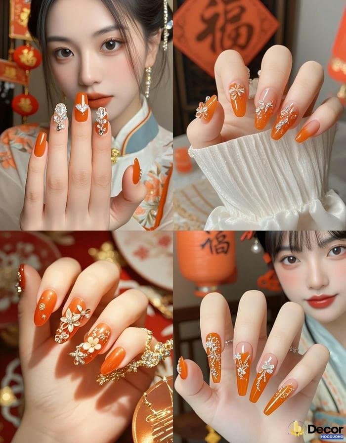 mẫu nail màu cam thạch đẳng cấp 4k