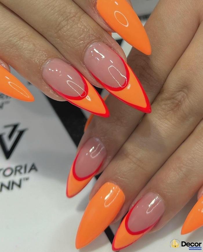 mẫu nail màu cam thạch đẹp