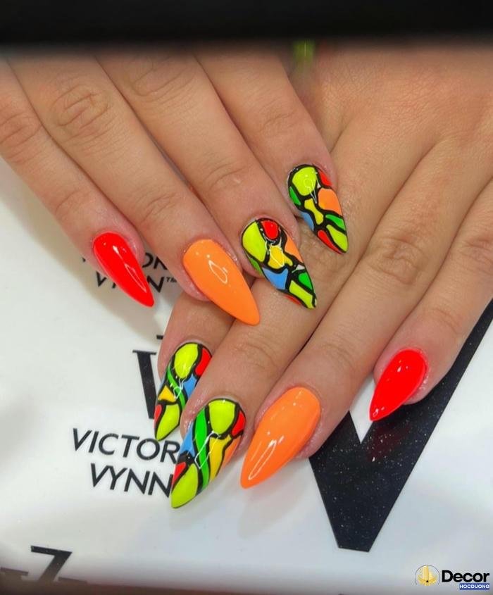 mẫu nail màu cam thạch full hd