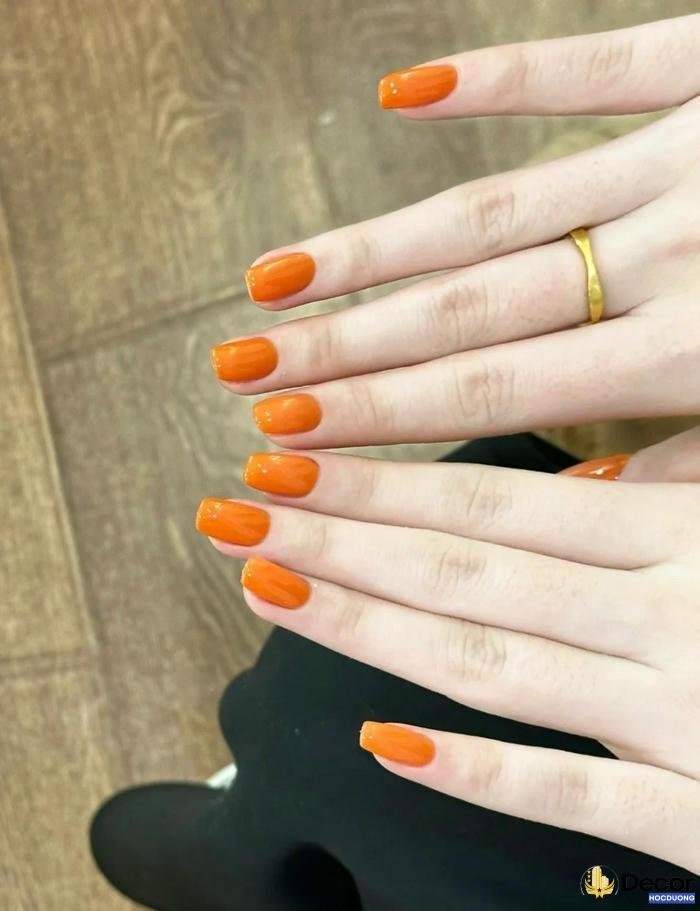 mẫu nail màu cam thạch hd