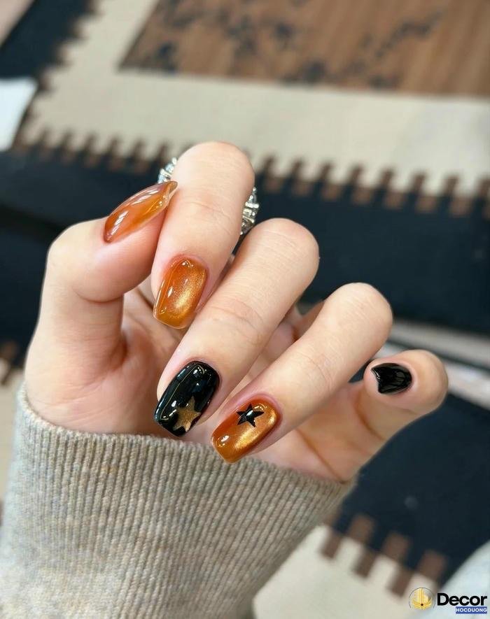 mẫu nail màu cam thạch sang chảnh hd