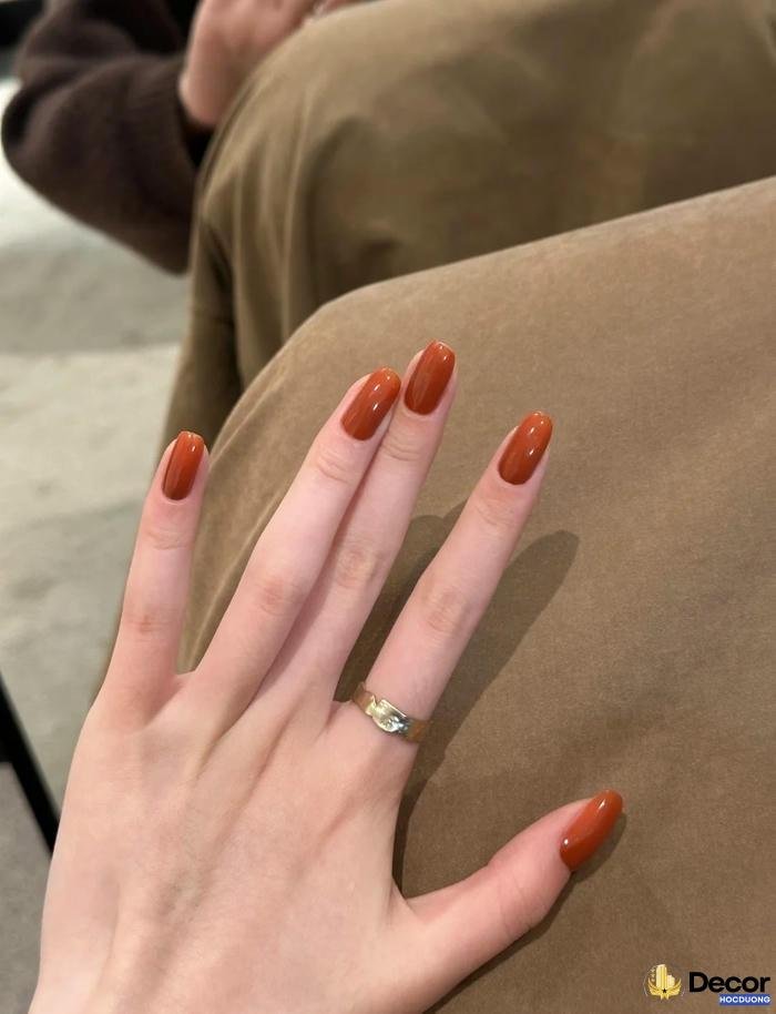 mẫu nail màu cam thạch sang chảnh nét