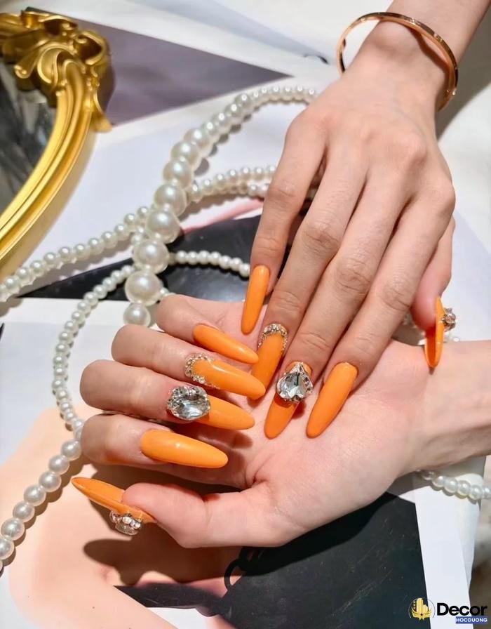 mẫu nail màu cam thạch siêu nét 4k
