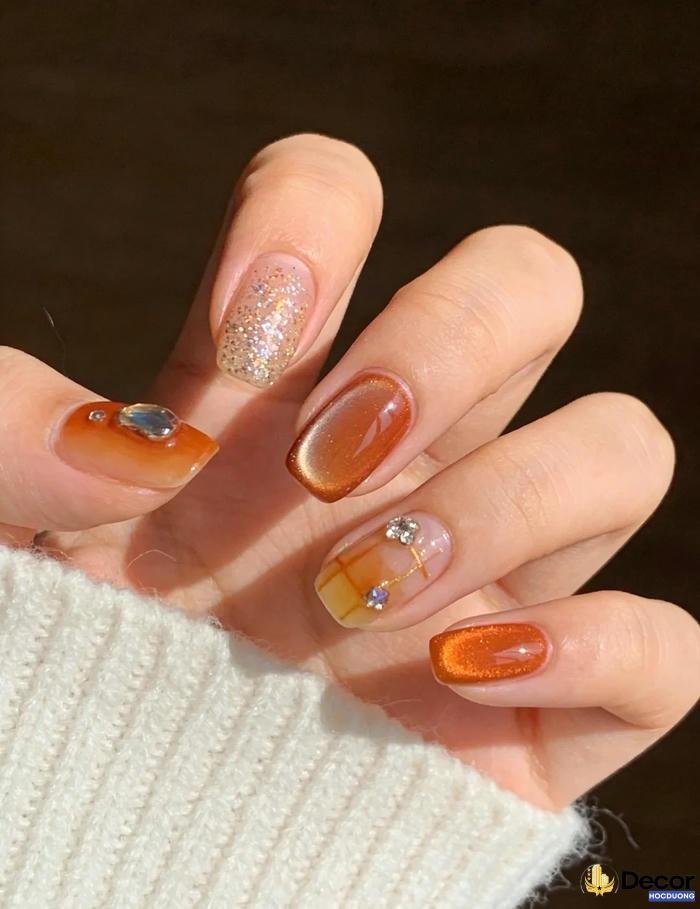 mẫu nail màu nâu cực nét hd