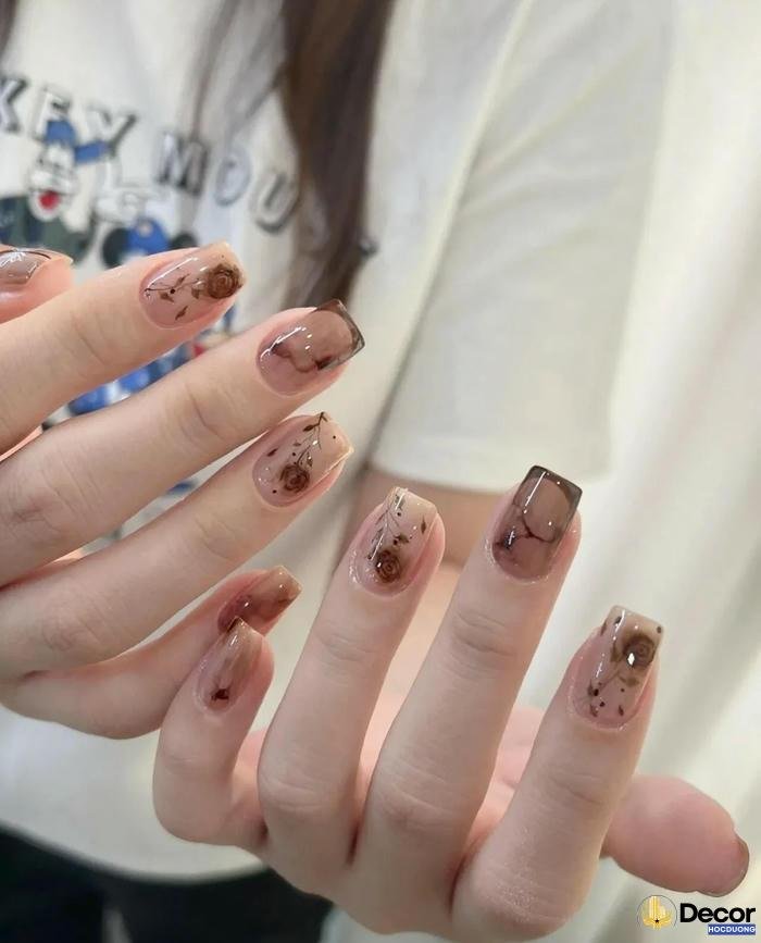 mẫu nail màu nâu hd