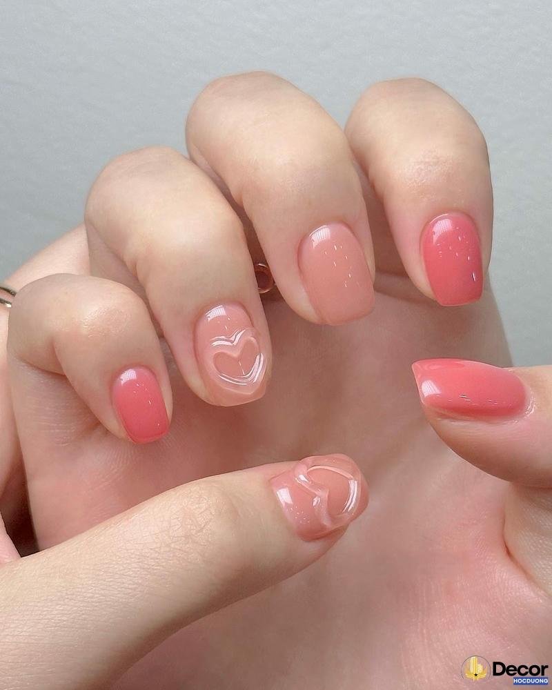 mẫu nail màu thạch hồng nét