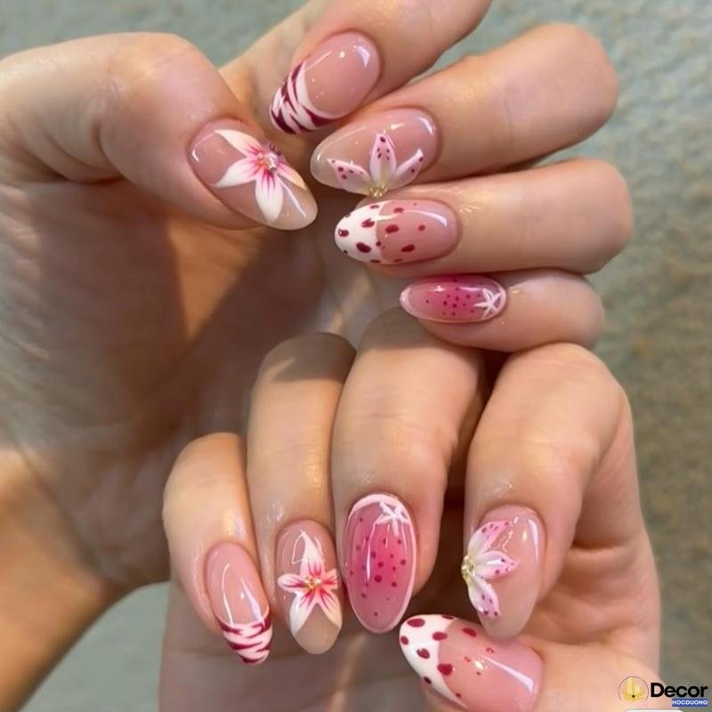 mẫu nail màu thạch hồng sang chảnh full hd
