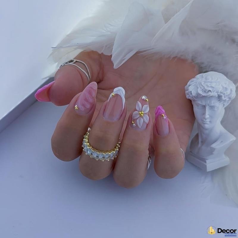 mẫu nail màu thạch hồng siêu nét 4k