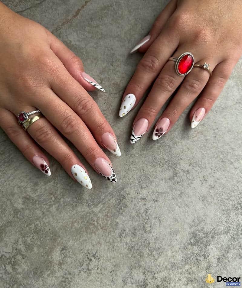 mẫu nail màu trắng nét
