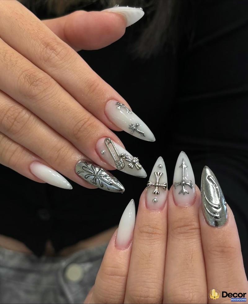mẫu nail màu trắng siêu nét 4k