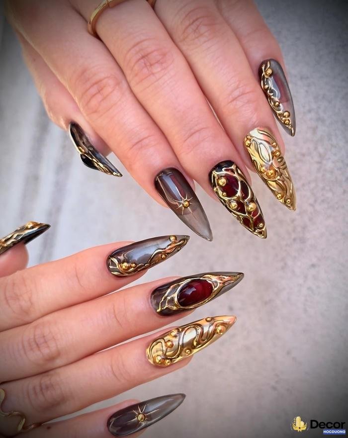 mẫu nail màu vàng cực nét hd